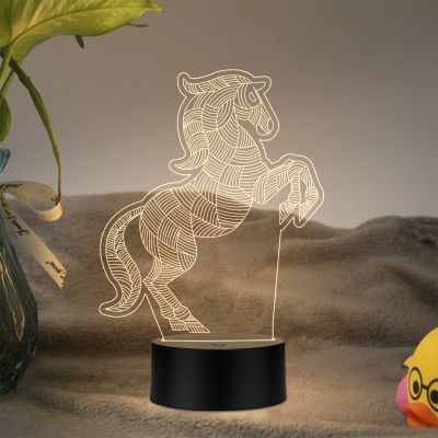 3D Illusion Horse Led Night Lamp with Warm White Color Gifts for Child Baby Boy and Girl